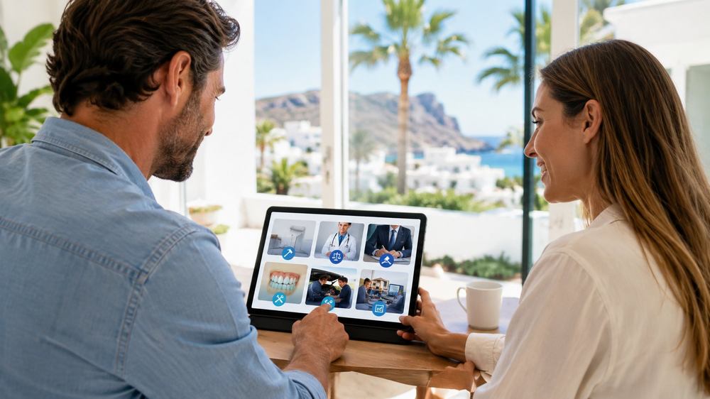 Cliente buscando profesionales en su tablet desde su casa en Gran Canaria