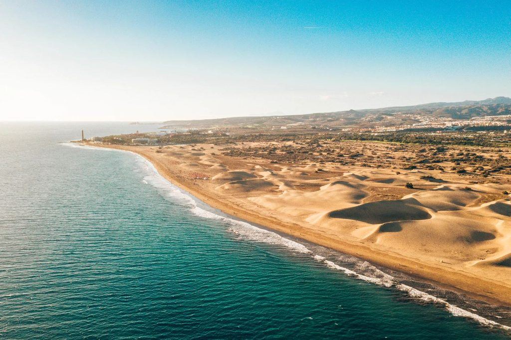 Vista aérea de Maspalomas y las dunas, Gran Canaria